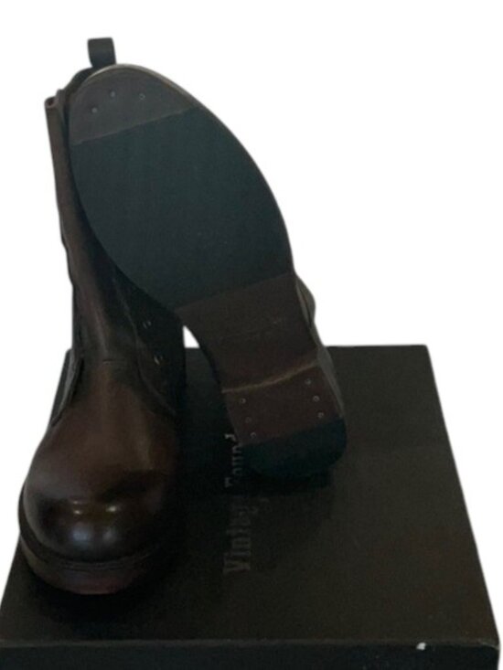 NEW VINTAGE FOUNDRY Brown Combat Biker Zip Up Leather Boots. Size 8. main image 7